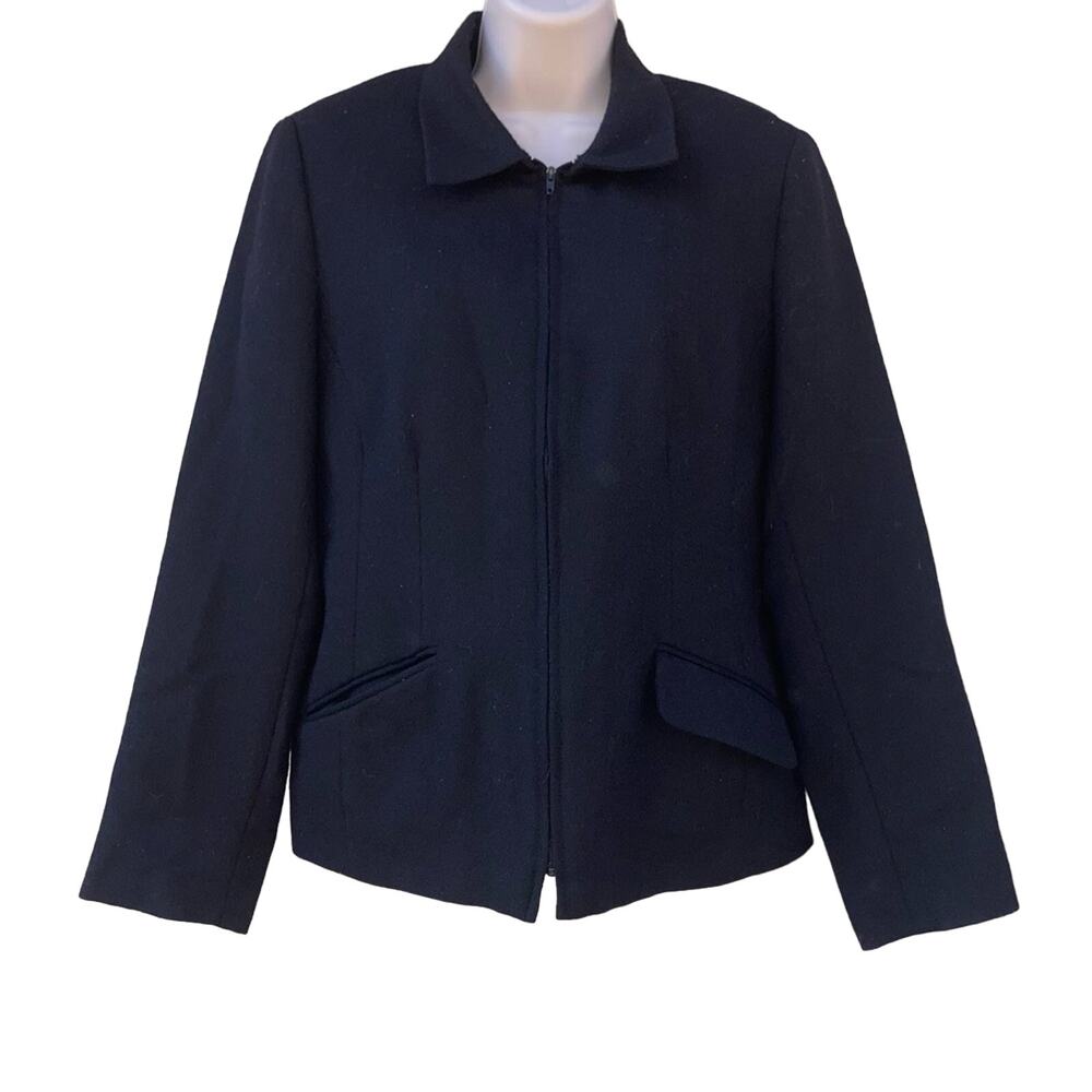 Sag Harbor 100% wool black zipper lined blazer jacket with front pocket-size 10